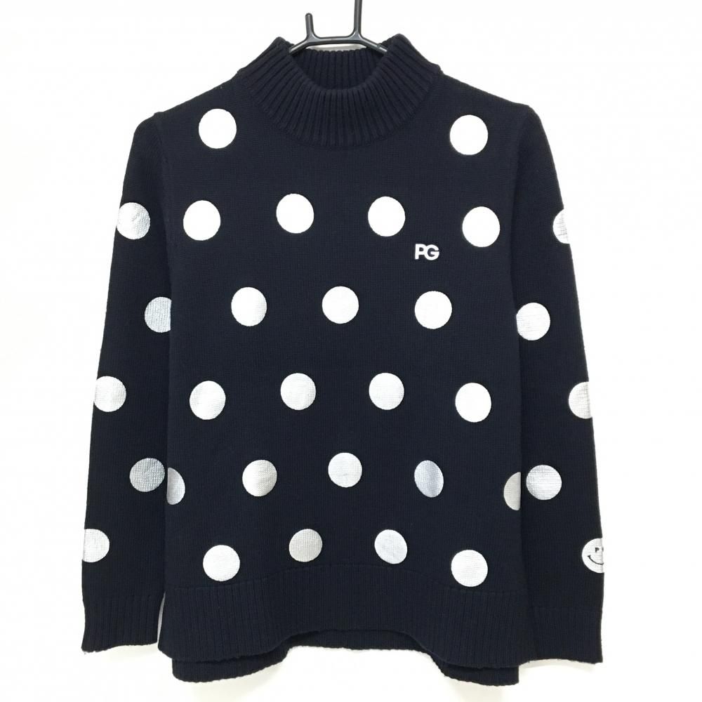 超 パーリーゲイツ ハイネックセーター ネイビー×シルバー ドット ニコちゃん レディース 1 M ゴルフウェア PEARLY GATES