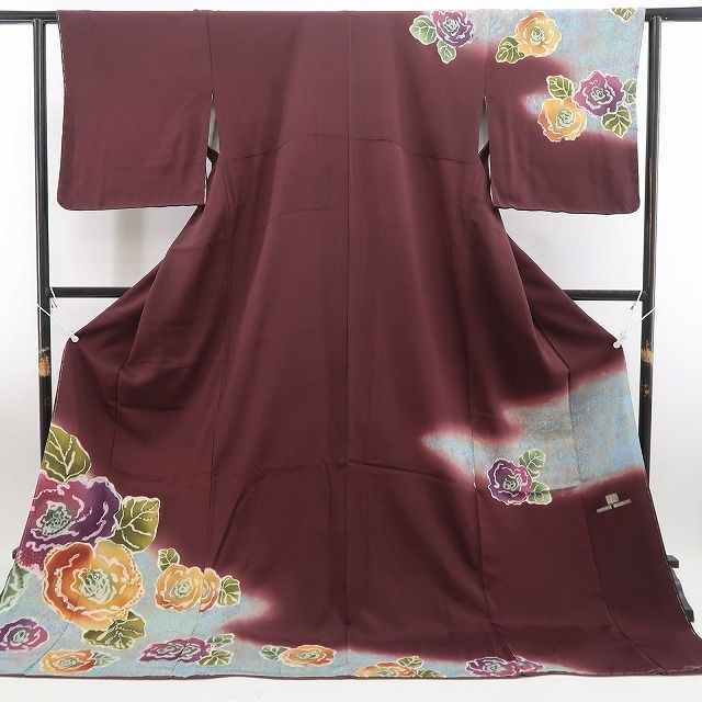美品 正絹 作家物落款 薔薇 訪問着 着物 A3696 仕立て上がり 訪問着 単品