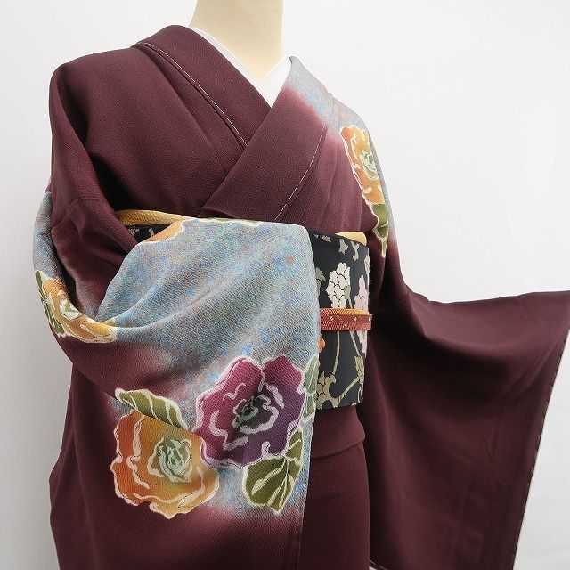 ❁tomihisa❁新品 薔薇 レトロ 落款 着物 正絹 仕付け糸付 トール