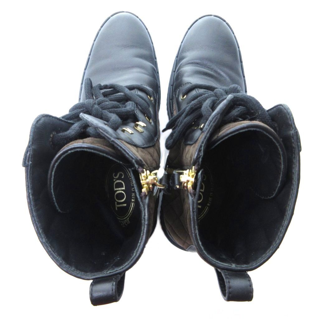 トッズ TOD'S ムートン切替 ブーツ キルティング レザー 茶 ブラウン