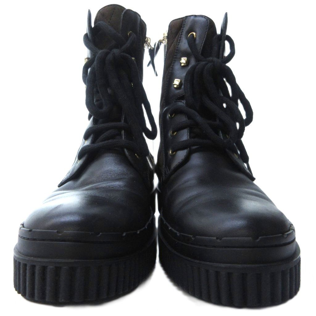 【中古】トッズ TOD'S ムートン切替 ブーツ キルティング レザー 茶 ブラウン 黒 ブラック 37 約24cm IBO59 トッズ TOD'S ムートン切替 ブーツ キルティング レザー 茶 ブラウン