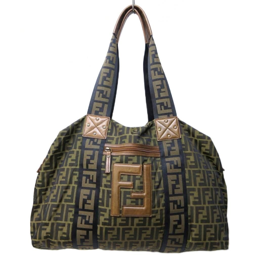 フェンディ FENDI ズッカ柄 FFロゴ ボストンバッグ ショルダーバッグ 切替 レザー トラベル 茶 ブラウン 系 1101