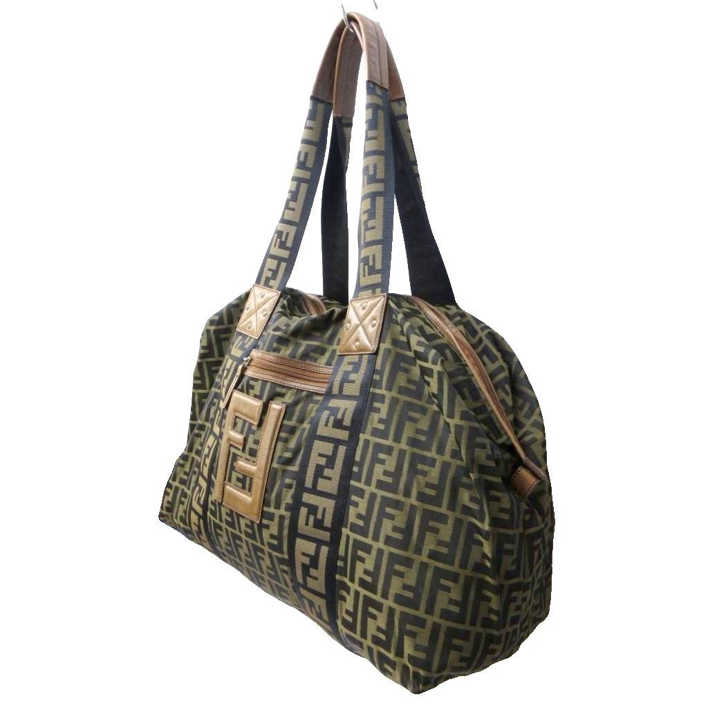 フェンディ FENDI ズッカ柄 FFロゴ ボストンバッグ ショルダーバッグ 切替 レザー トラベル 茶 ブラウン 系 1101