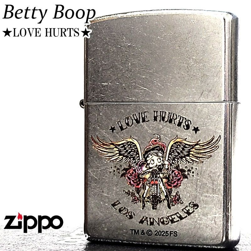 ZIPPO ベティ ブープ かわいい シルバー LOVE HURTS ジッポ ライター ストリートクローム Betty Boop シンプル ヴィンテージ キャラクター アニメ ベティちゃん エッチング彫刻 薔薇 羽 レディース アメリカン メンズ 女性