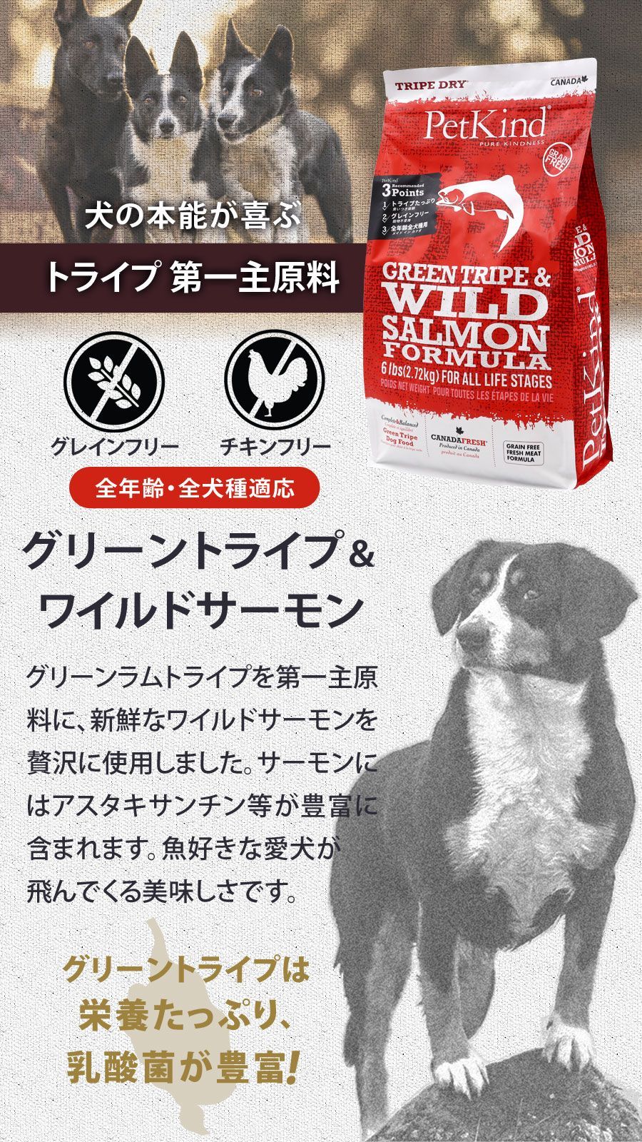 ペットカインド トライプドライ グリーントライプ&ワイルドサーモン 11.34kg