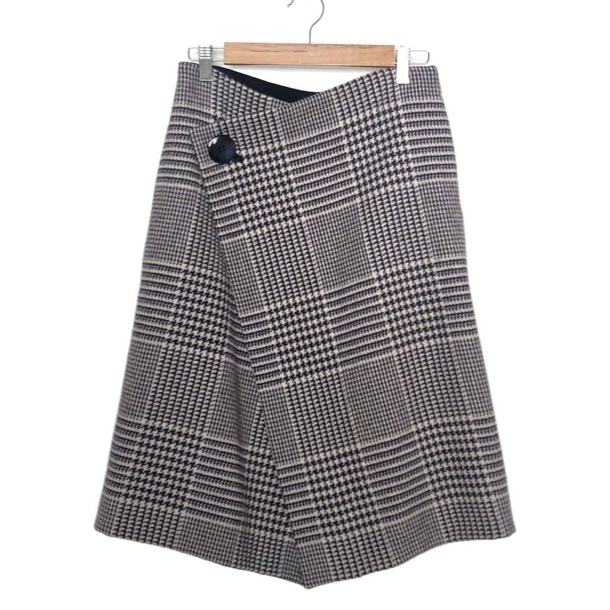 Drawer ドゥロワー 巻きスカート サイズ38 M レディース - ベージュ×ダークブラウン×ネイビー ひざ丈 千鳥格子柄