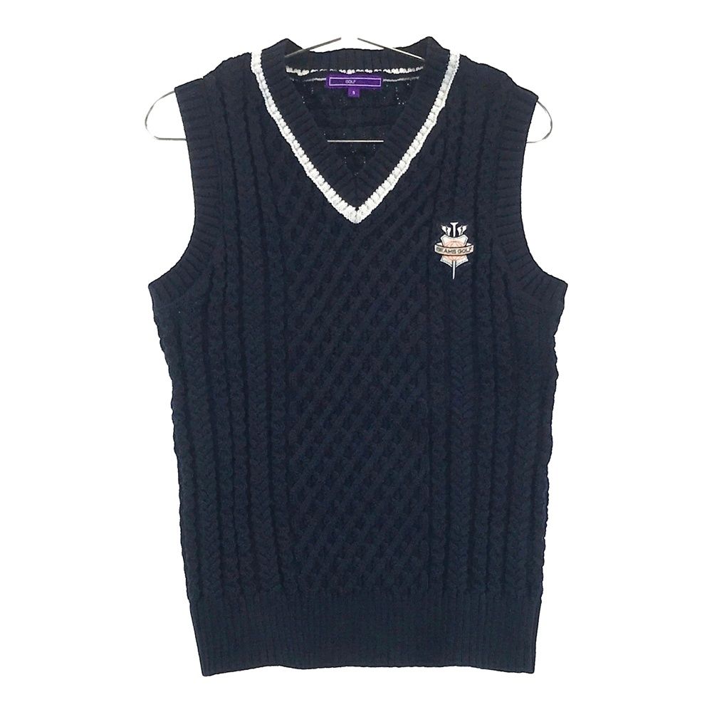 サイズ S BEAMS GOLF ビームスゴルフ Vネック ニットベスト ワッペン ネイビー系 240101549109 ゴルフウェア メンズ ストスト