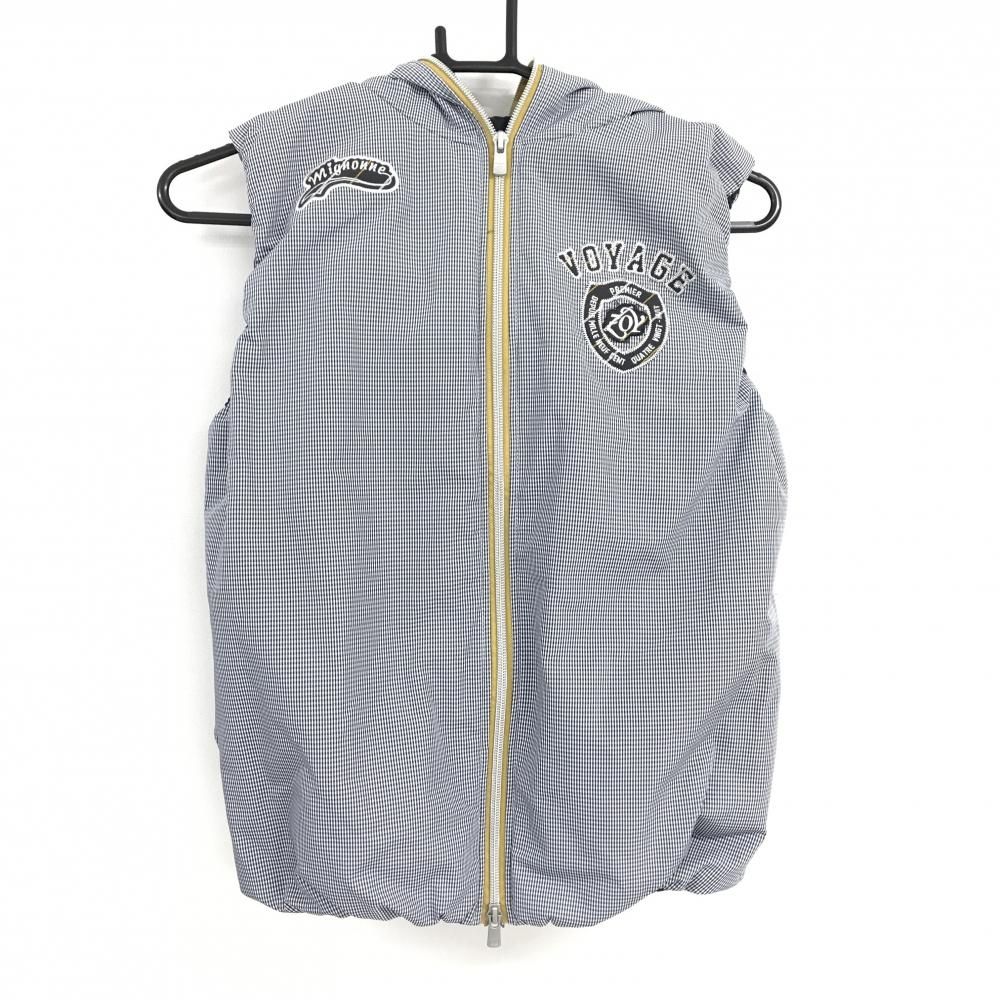 【超美品】ゾーイ フード付中綿ベスト ネイビー×白 チェック  レディース 40(L) ゴルフウェア ZOY