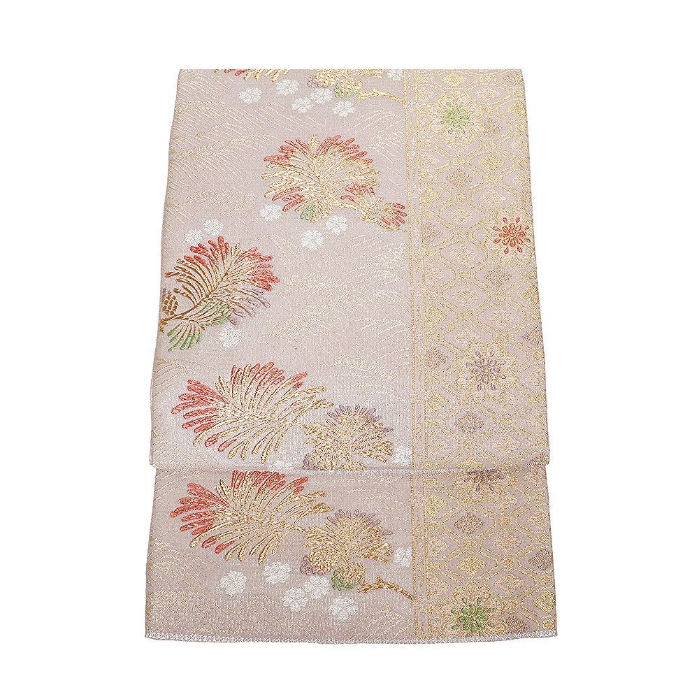 礼装用 袋帯 正絹 薄グレー 金 銀 大王松 華文 花菱文 Lサイズ F8377 レディース シルク フォーマル ギフト 30代 40代 50代