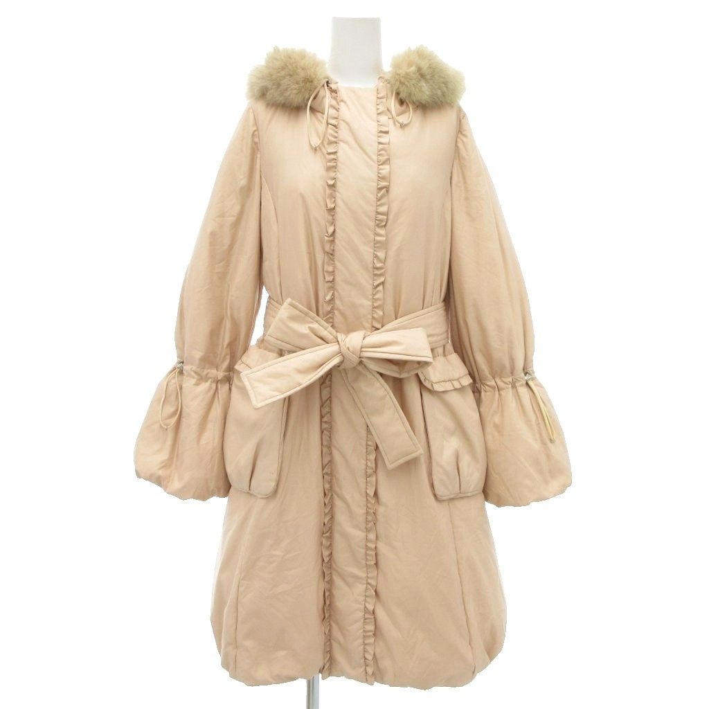 トゥービーシック TO BE CHIC ダウンコート ひざ丈 リボン フリル フォックスファー バルーンスリーブ 40 ピンク NU