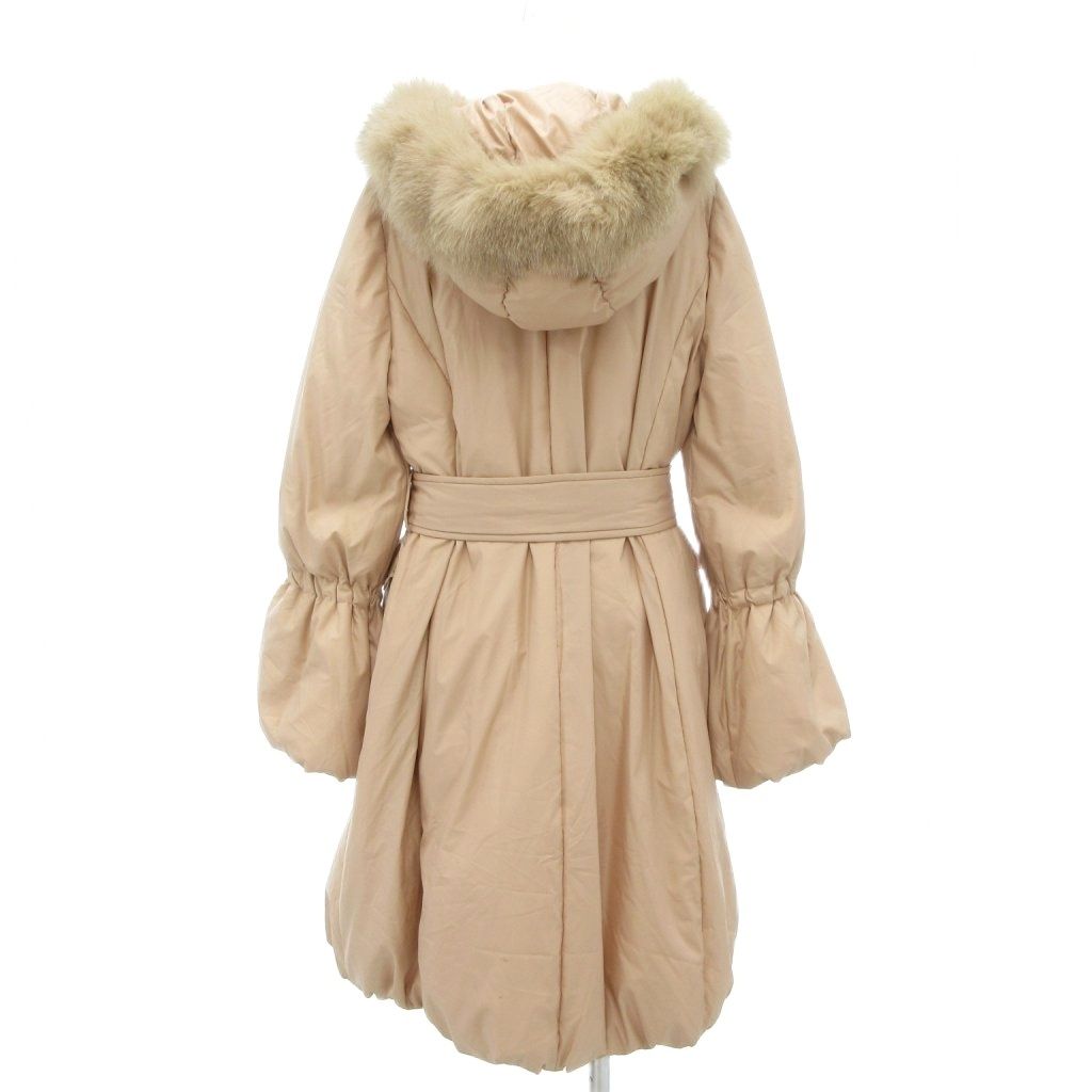トゥービーシック TO BE CHIC ダウンコート ひざ丈 リボン フリル フォックスファー バルーンスリーブ 40 ピンク NU