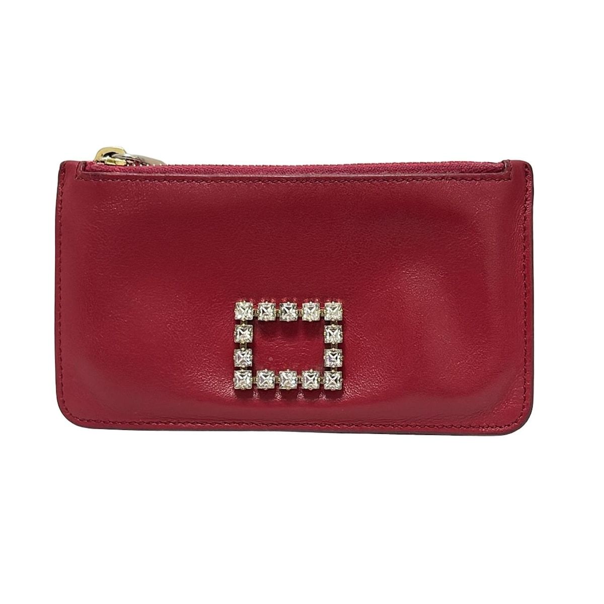 RogerVivier ロジェヴィヴィエ カードケース - ボルドー×ピンク ビジュー レザー