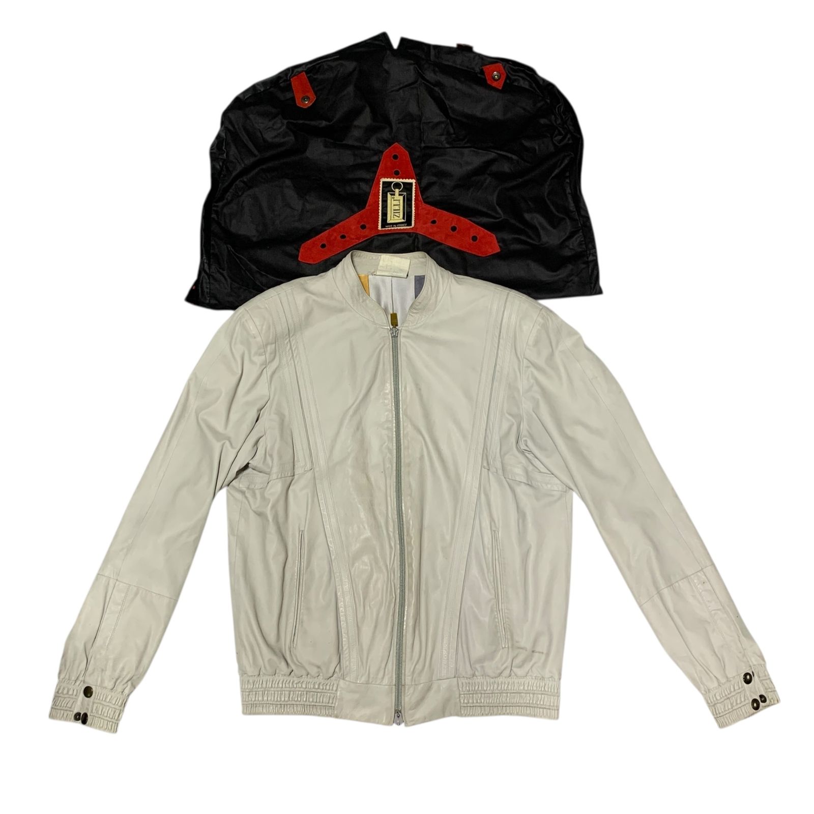 ZILLI ジリー レザー ジャケット ブルゾン アイボリー系 サイズ44 メンズ アウター カバー付 品 kyV19047N