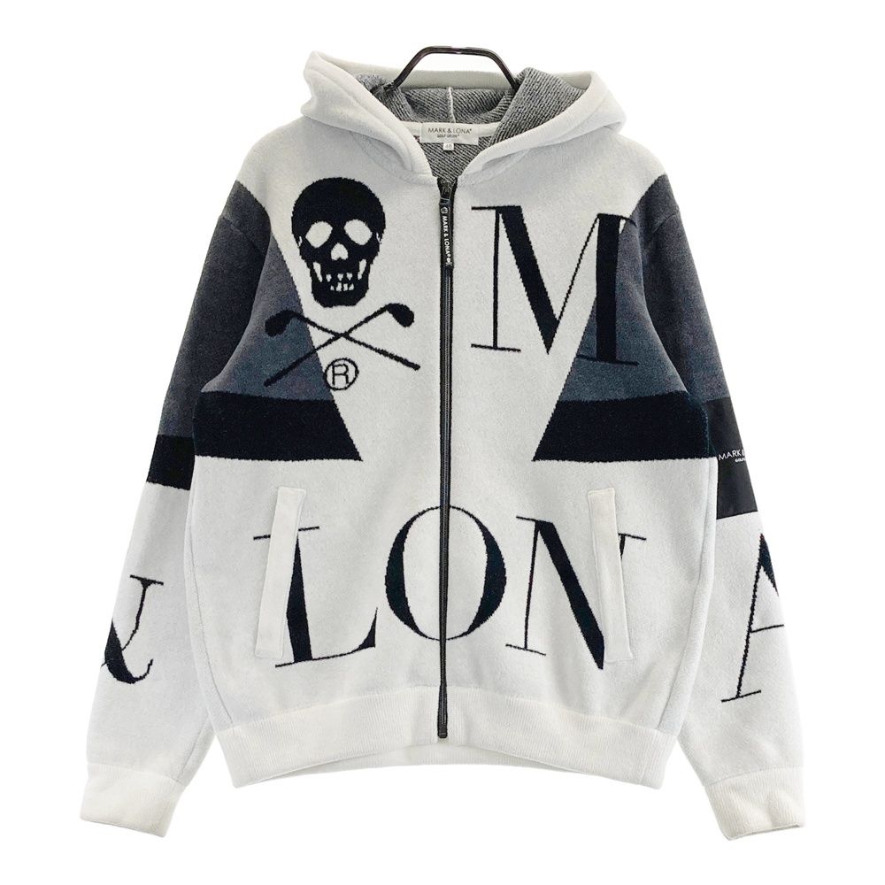 サイズ 48 MARK-LONA マークアンドロナ モデル フード付 ニット ジップジャケット スカル ホワイト系 240101446817 ゴルフウェア メンズ ストスト