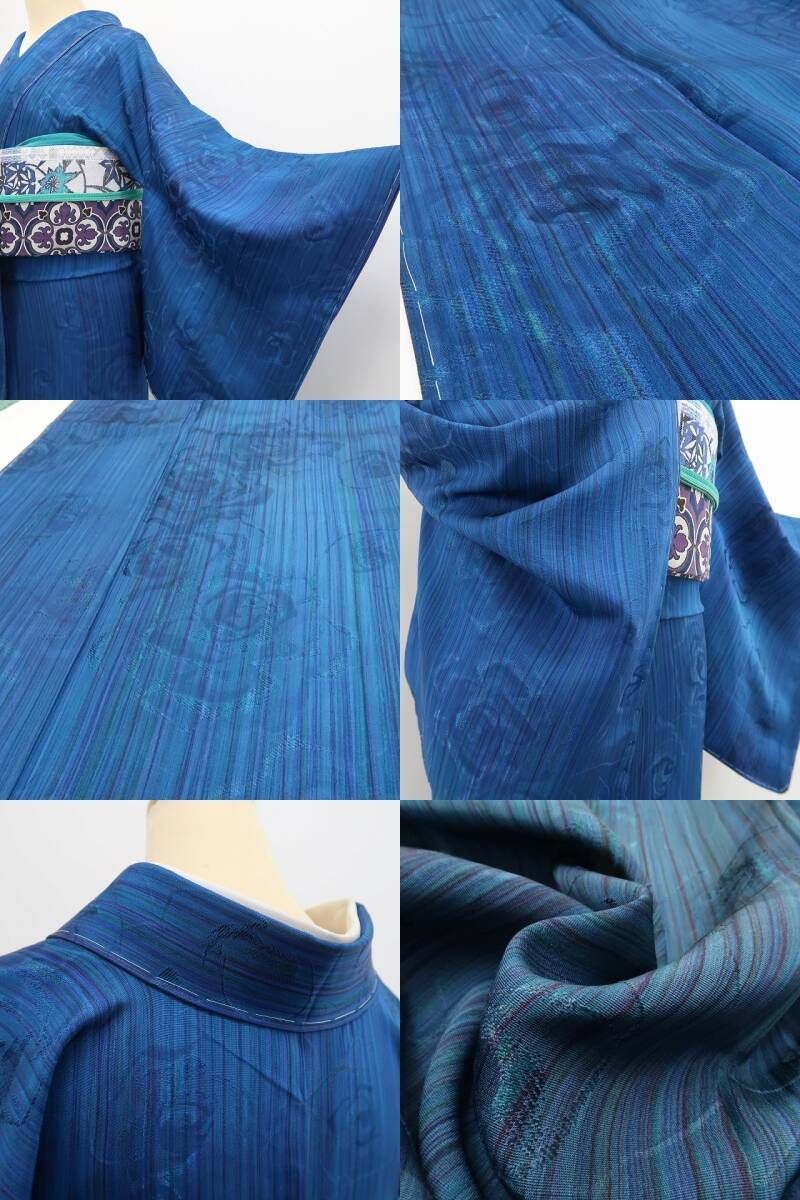 ❁tomihisa❁新品 薔薇 着物 正絹 仕付け糸付”藍色の深みに咲き誇る