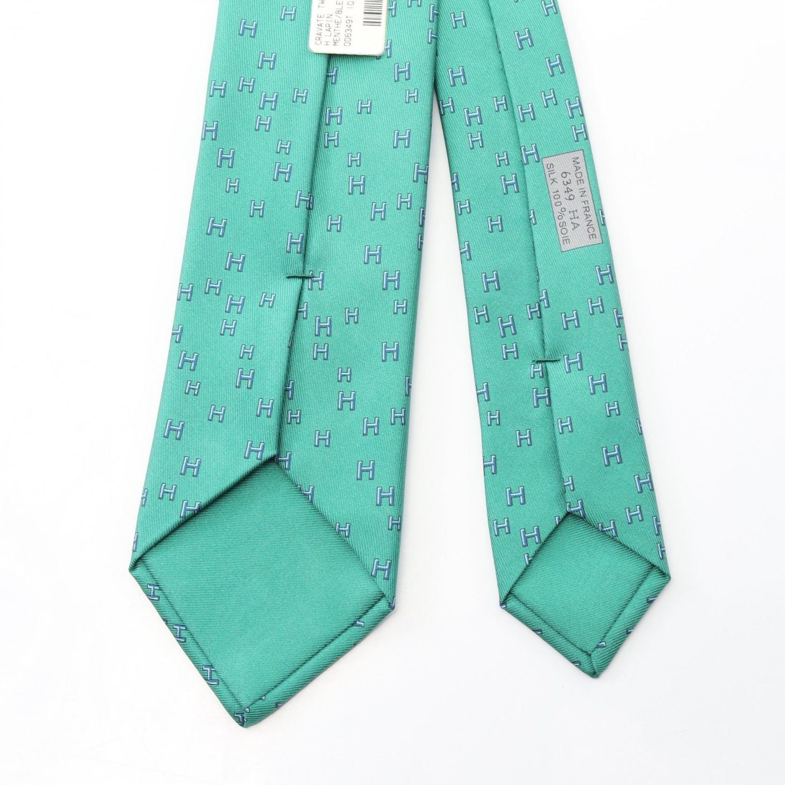  エルメス HERMES ネクタイ Hラパン 006349 T ミント ブルー シルク メンズ ネクタイ 小物