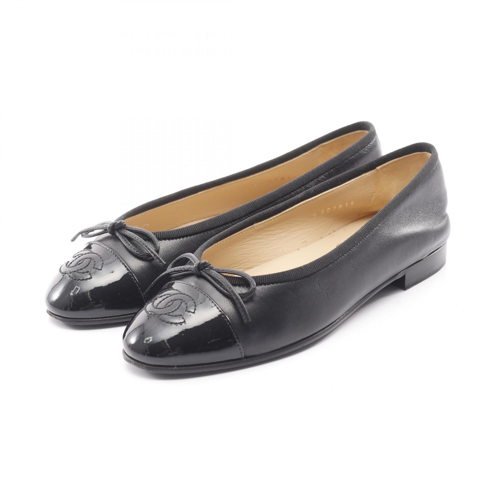 シャネル CHANEL パンプス ココマーク バレリーナ G02819 ブラック レザー パテントレザー バレーシューズ レディース Used B