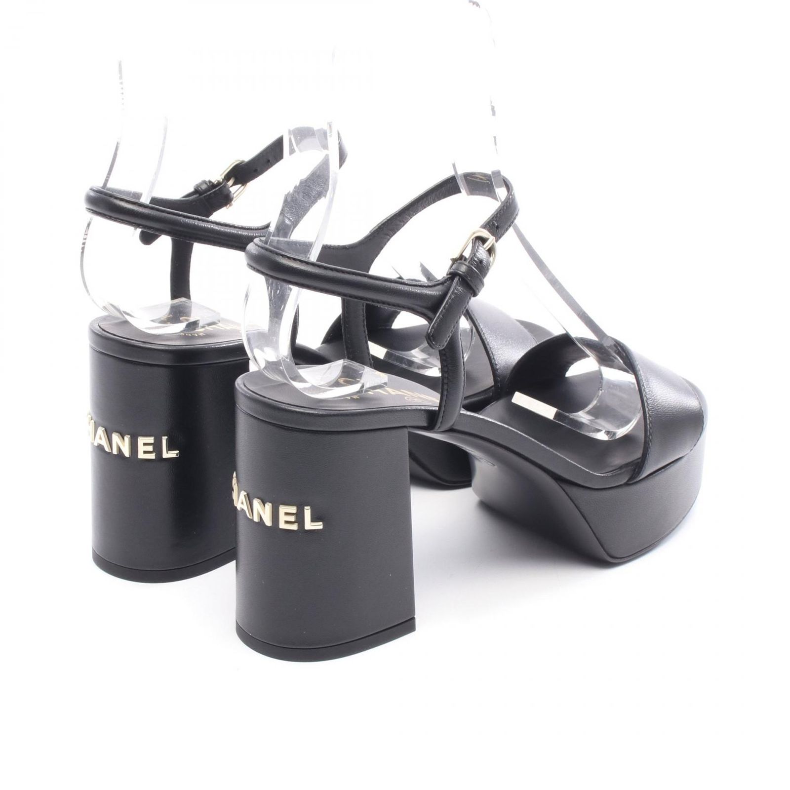 シャネル CHANEL サンダル ロゴ ブラック レザー レディース