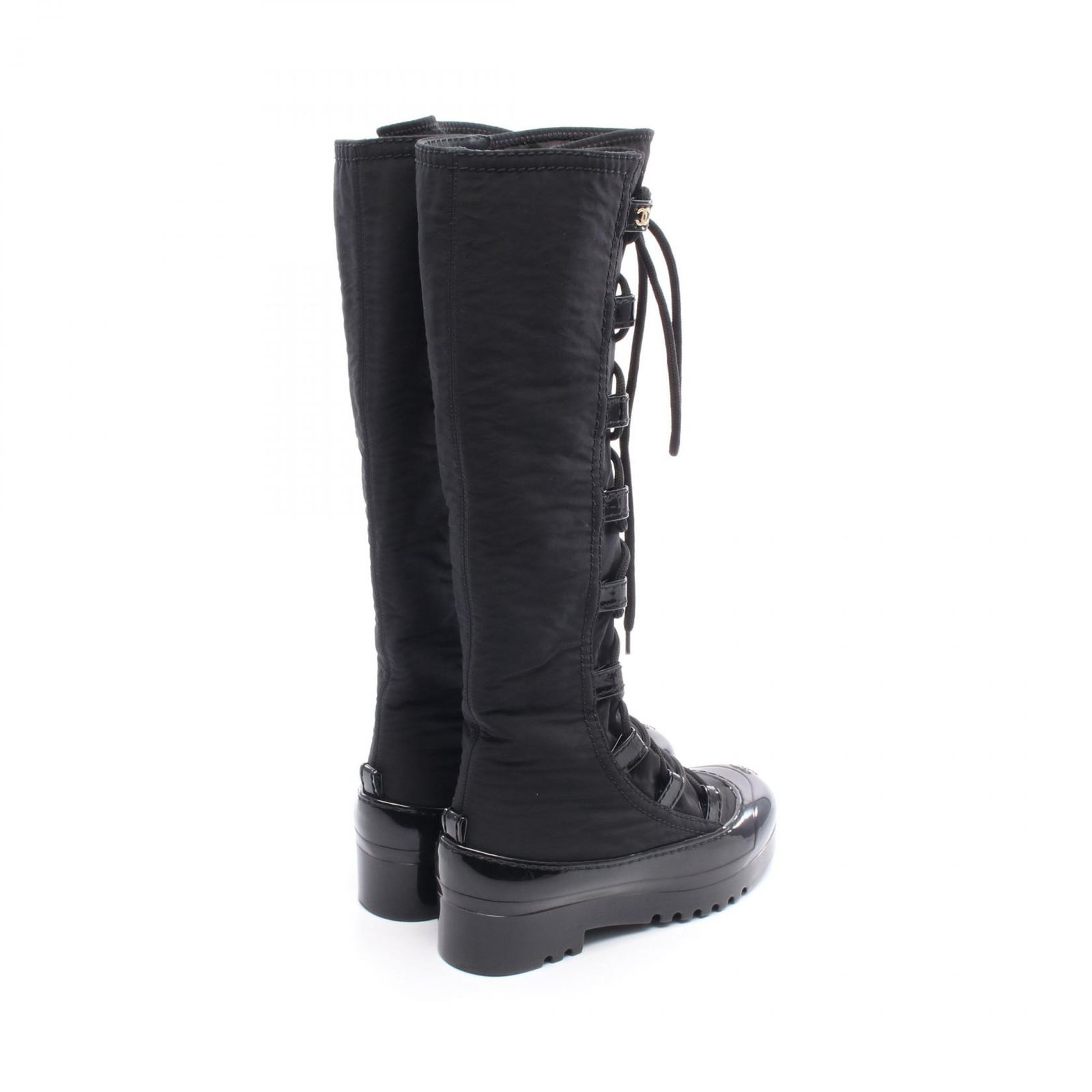 シャネル CHANEL ブーツ ココマーク ナイロン パテントレザー ロングブーツ レディース Used A