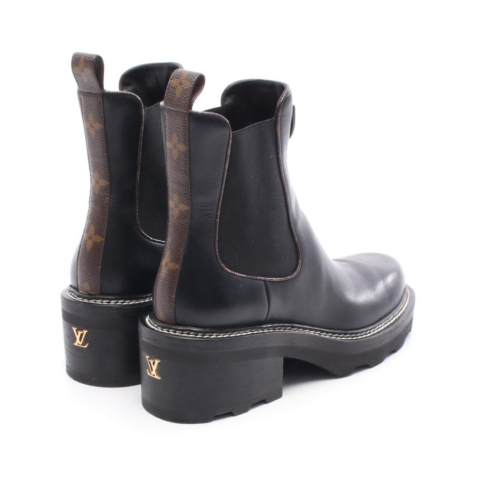 ルイ ヴィトン LOUIS VUITTON ブーツ ボブールライン モノグラム レザー PVCコーティングキャンバス サイドゴアブーツ レディース Used A