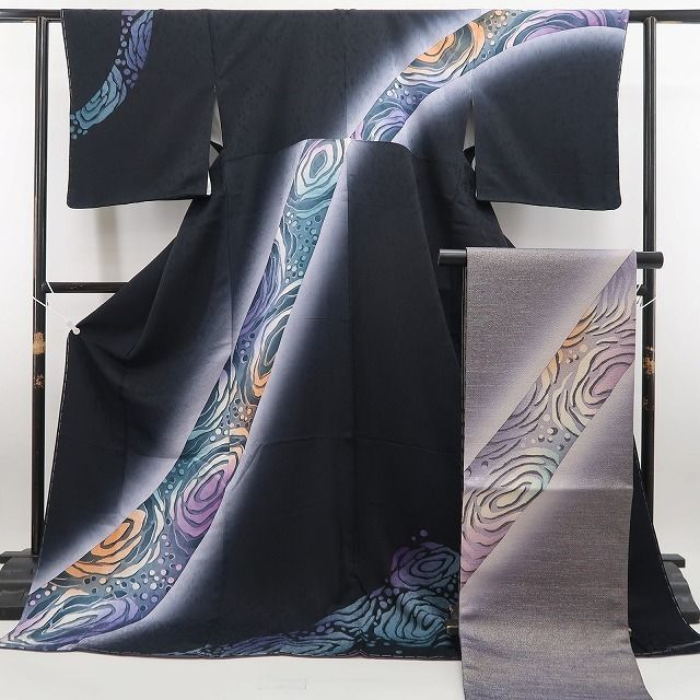 ❁tomihisa❁ 2点セット 夢風靡 坂圭祐 着物 仕付け糸付”斜めのリズムで纏う洗練”付下げ 袋帯 7079