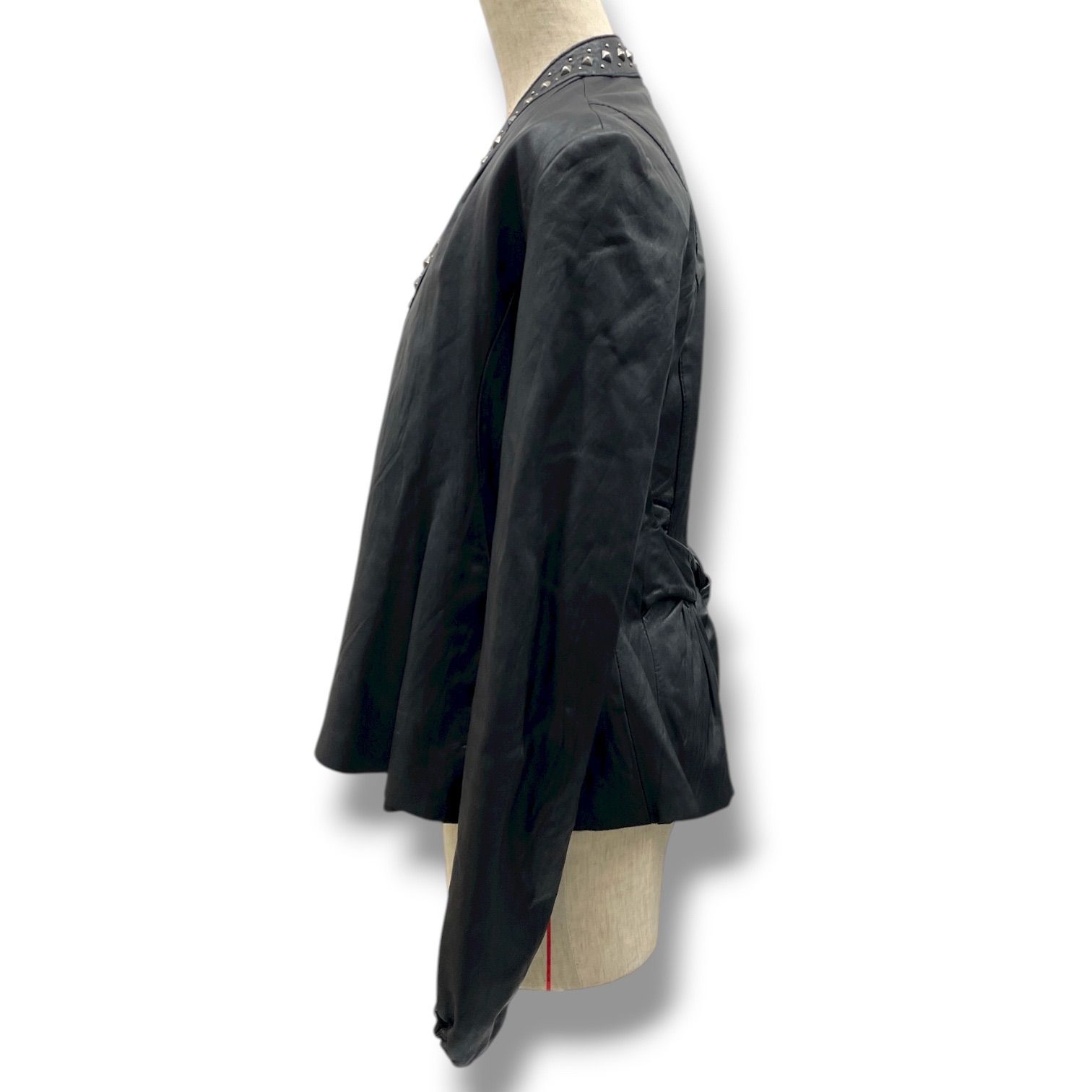 june ジュネ レザージャケット アウター 前開き スタッズ 本革 羊革 絹 シルク バックリボン パンク 黒 ブラック XSサイズ レディース 秋 ゴーゴー古着マルイ北千住店 13 No.1136