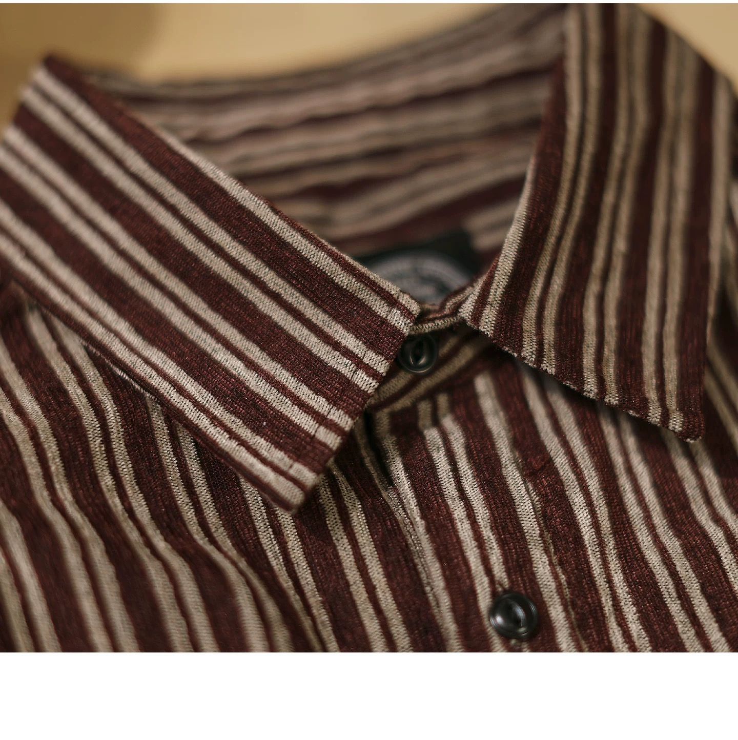 h 秋季 ｜ユニセックス ヴィンテージ風 ストライプ ワークシャツ 発泡プリント×コットン100％｜ルーズフィット