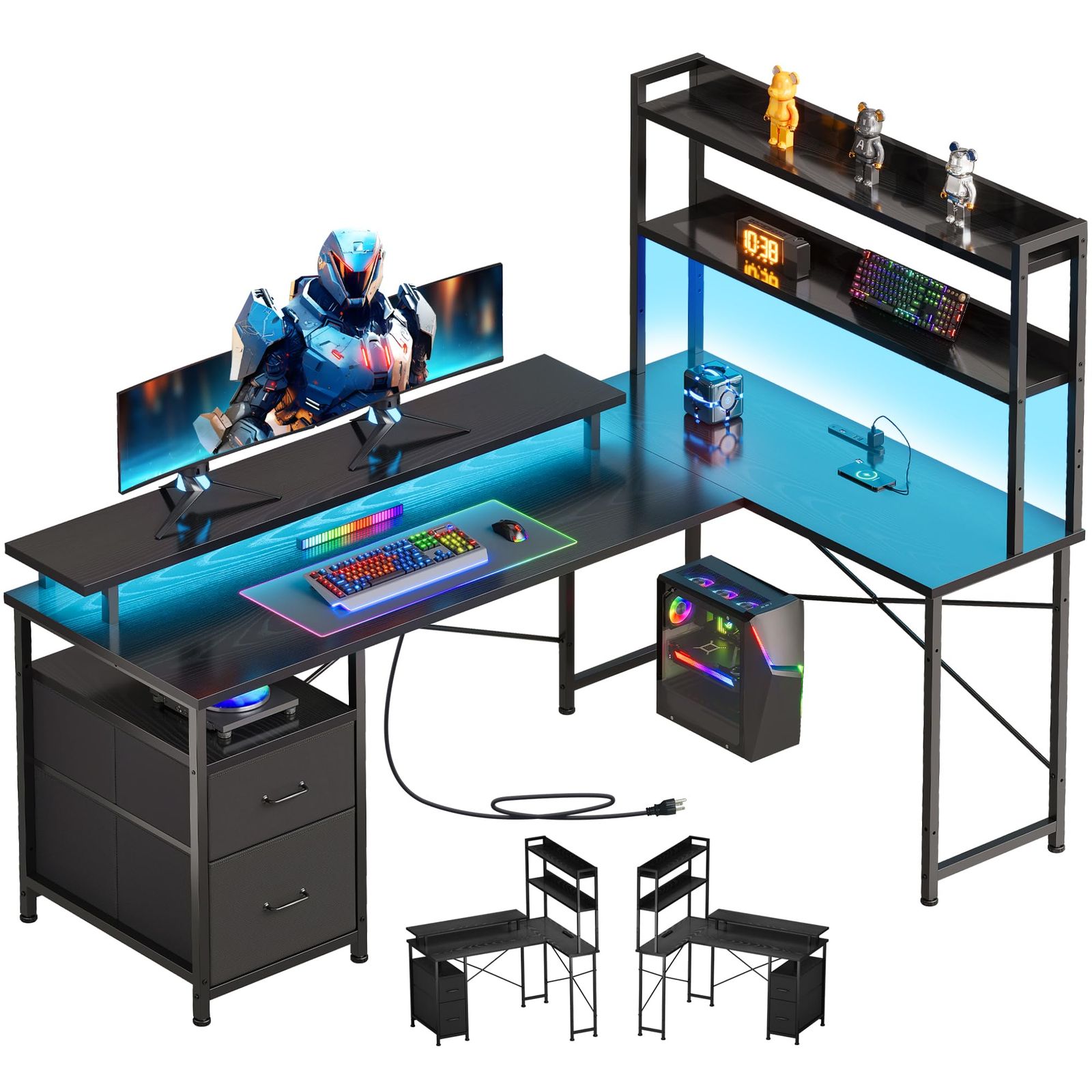 Maihail l字デスク ゲーミングデスク 棚板高さ調節 パソコンデスク 収納棚付き ゲームデスク コーナーデスクgaming desk 幅120 奥行80cm 黒い