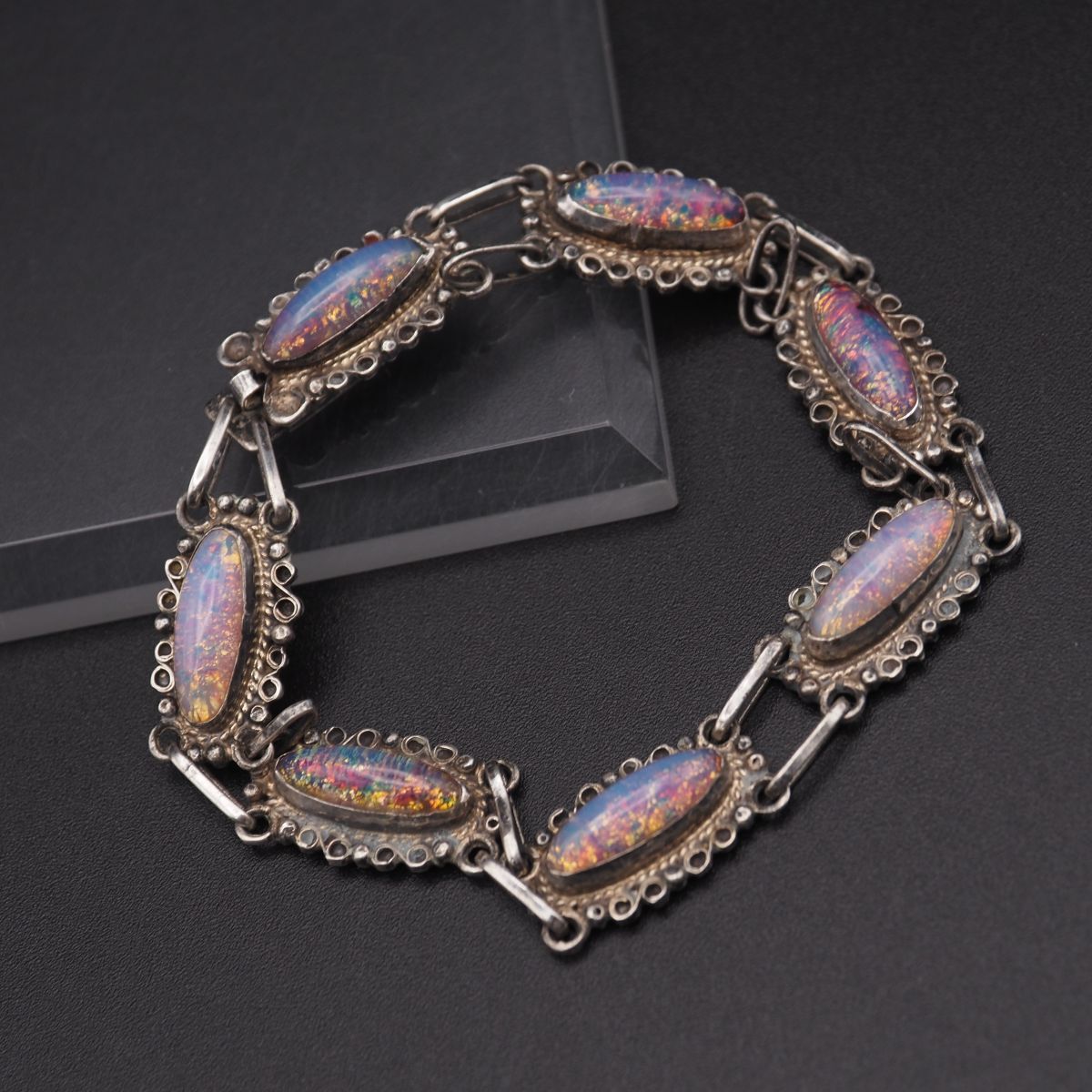 H486 ガラス オパール風 925刻印 ブレスレット デザイン シルバー ヴィンテージ