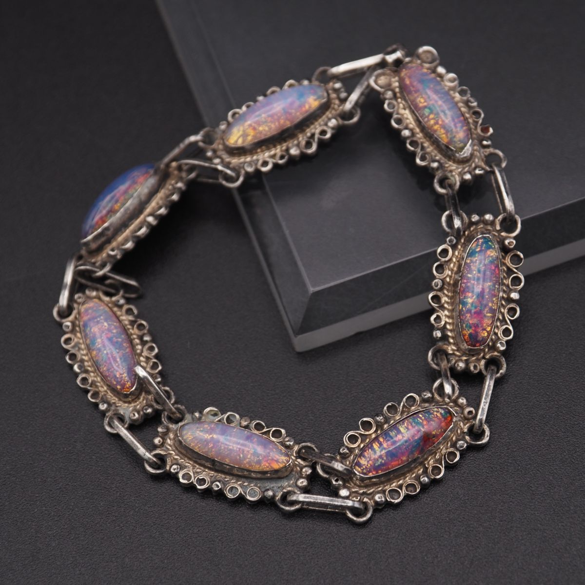 H 486 ガラス オパール風 925刻印 ブレスレット デザイン シルバー ヴィンテージ