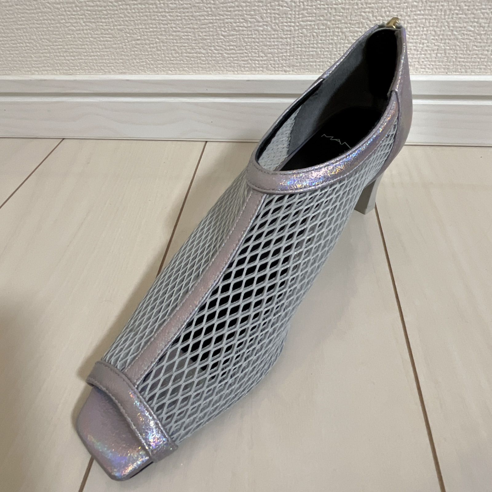 MANA マナ メッシュ ブーティー パンプス ワイドカット オープントゥ ミドルヒール 靴 オーロラ かわいい 大きめ 夏 バカンス 旅行 廃盤 売り切れ