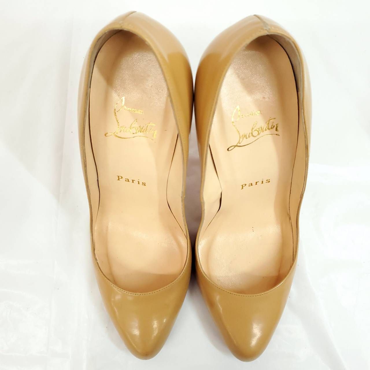 クリスチャンルブタン ハイヒール ベージュ 本革 レザー ラウンドトゥ