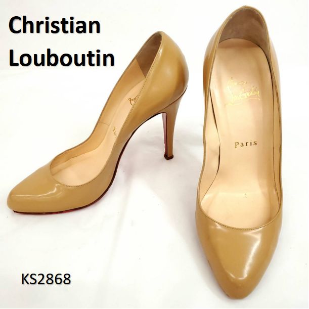 クリスチャンルブタン ハイヒール ベージュ 本革 レザー ラウンドトゥ