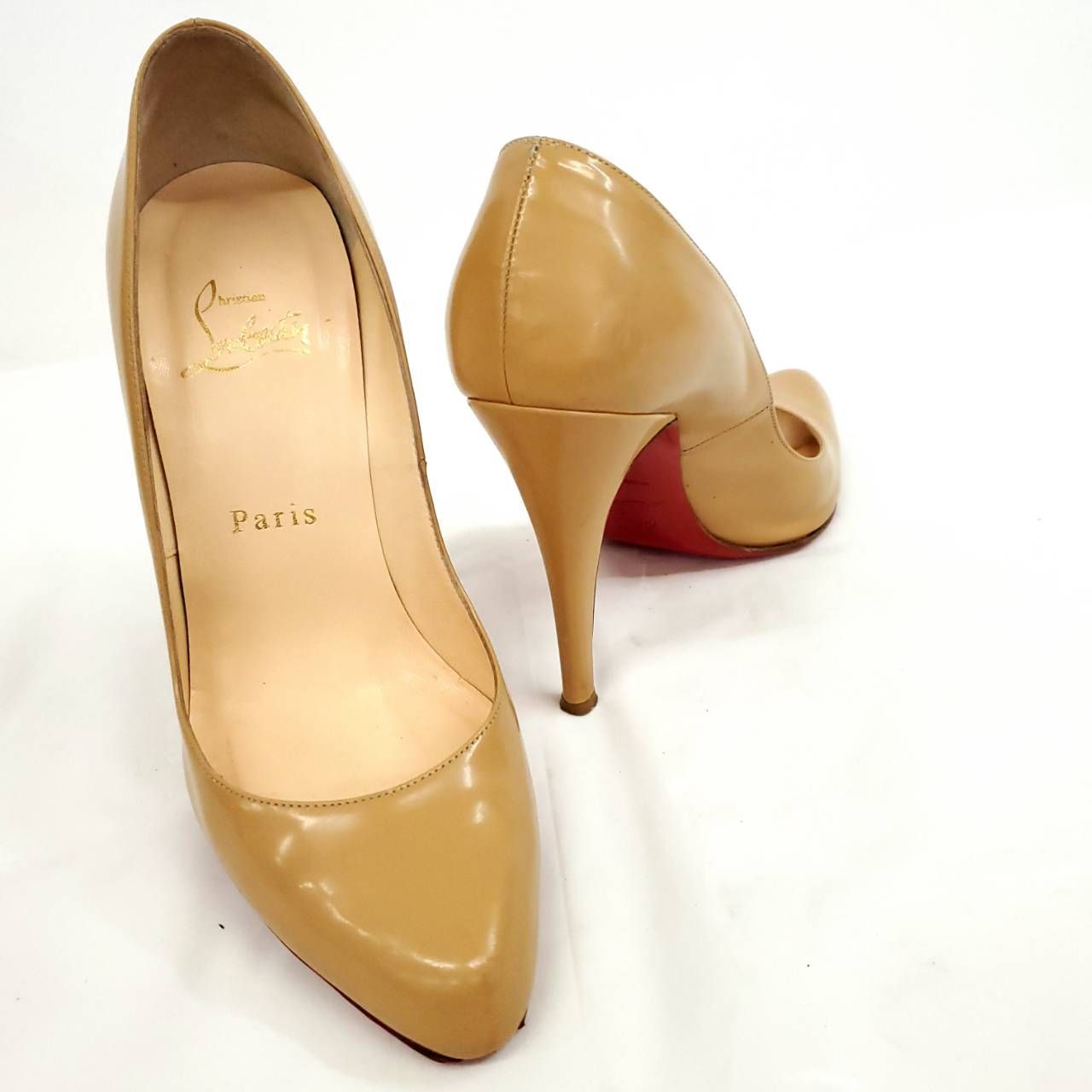 クリスチャンルブタン ハイヒール ベージュ 本革 レザー ラウンドトゥ