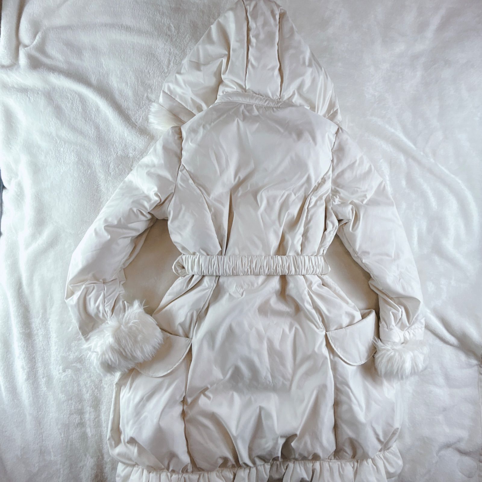 mezzo piano メゾピアノ ダウン ジャケット ロング コート ホワイト ベルト ファー 付き