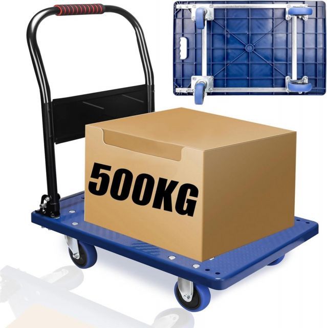 台車 折りたたみ 軽量 平台車耐荷重500KG スチール製 フラットカート 静音 360度回転 なキャスター付き業務用台車大型 屋内外で使用家庭 倉庫 農業 輸送 ハンドリング ショッピング 防災用