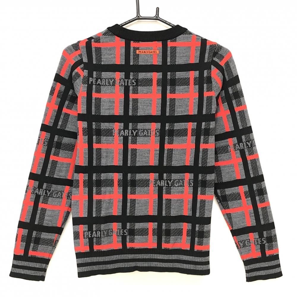 超 パーリーゲイツ セーター 黒×グレー チェック ウール混 レディース 1 M ゴルフウェア PEARLY GATES