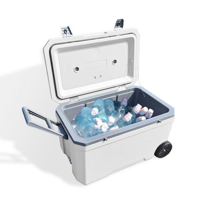 アイリスプラザ 約60時間保冷 ハード クーラーボックス 大容量 70L 水抜き栓付 ハンドル付 車輪付 ドリンクホルダー メモリ付 IS-HCB70-WH ホワイト 大型