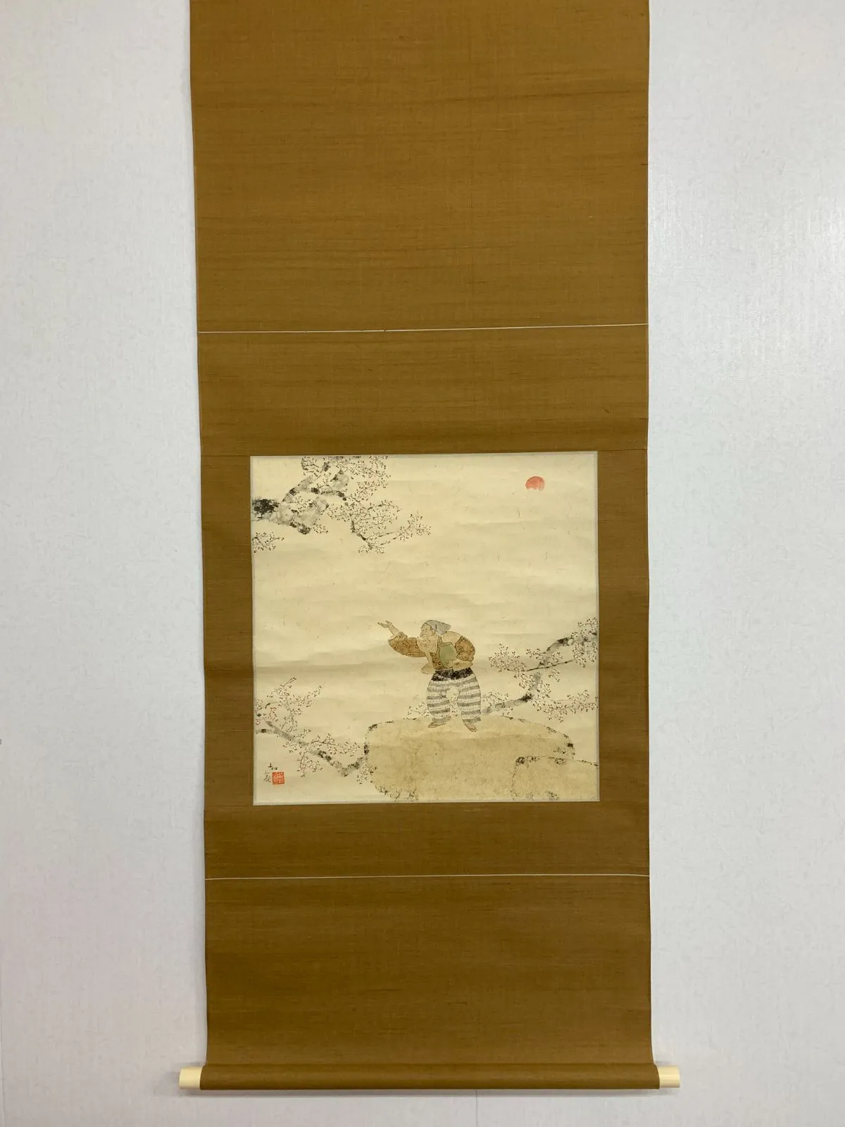 小杉放庵直筆紙本掛け軸共箱付き(題名霜の河雀) 小杉放庵直筆紙本