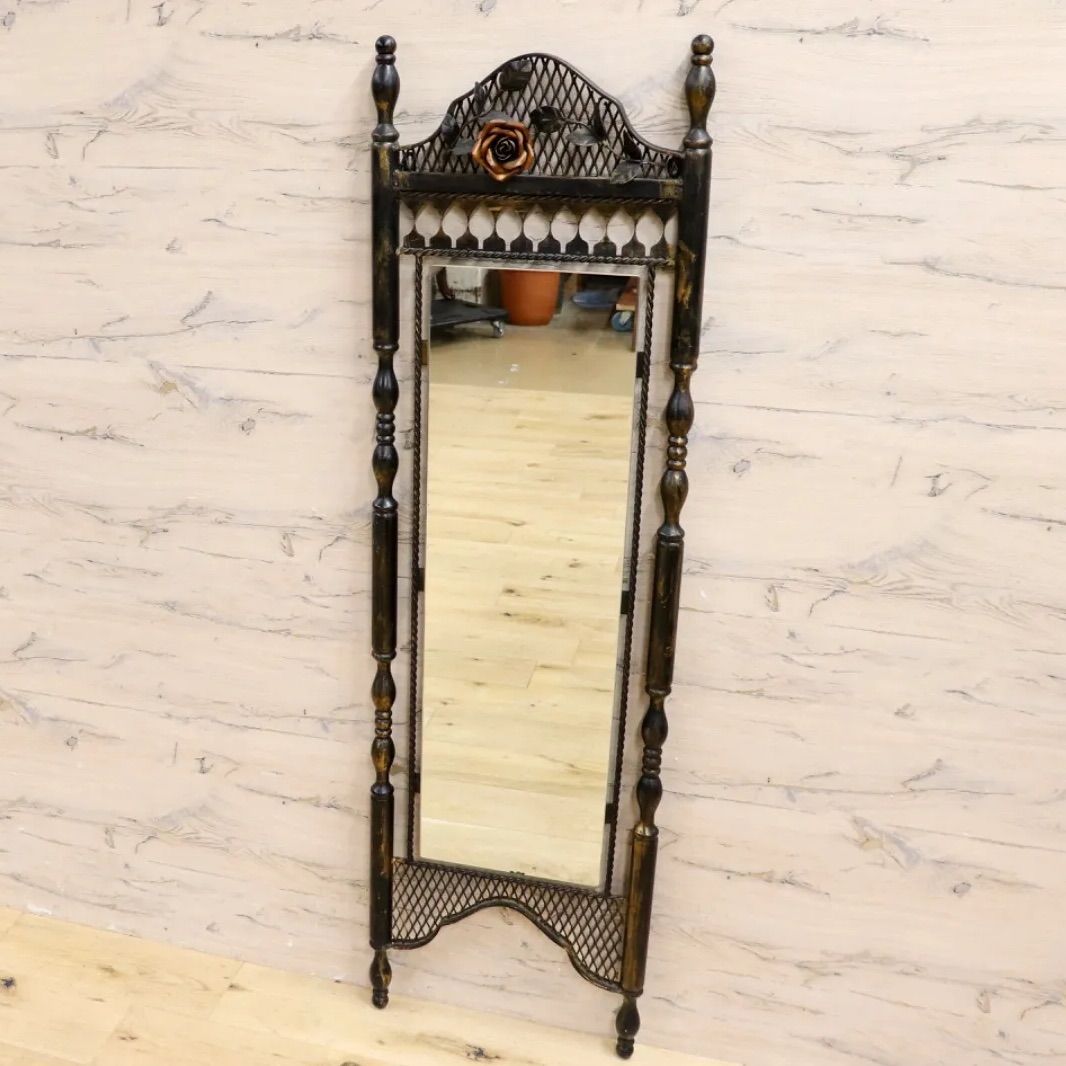 GMIK570B アンティーク調 アイアン ウォールミラー 鏡 壁掛けミラー 姿見 壁掛け鏡 クラシック ゴシック 薔薇 インテリア