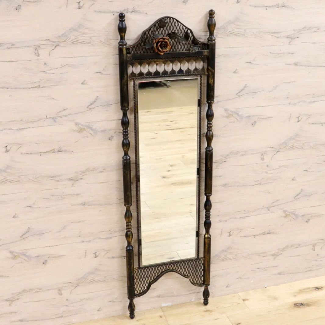 GMIK570B アンティーク調 アイアン ウォールミラー 鏡 壁掛けミラー 姿見 壁掛け鏡 クラシック ゴシック 薔薇 インテリア