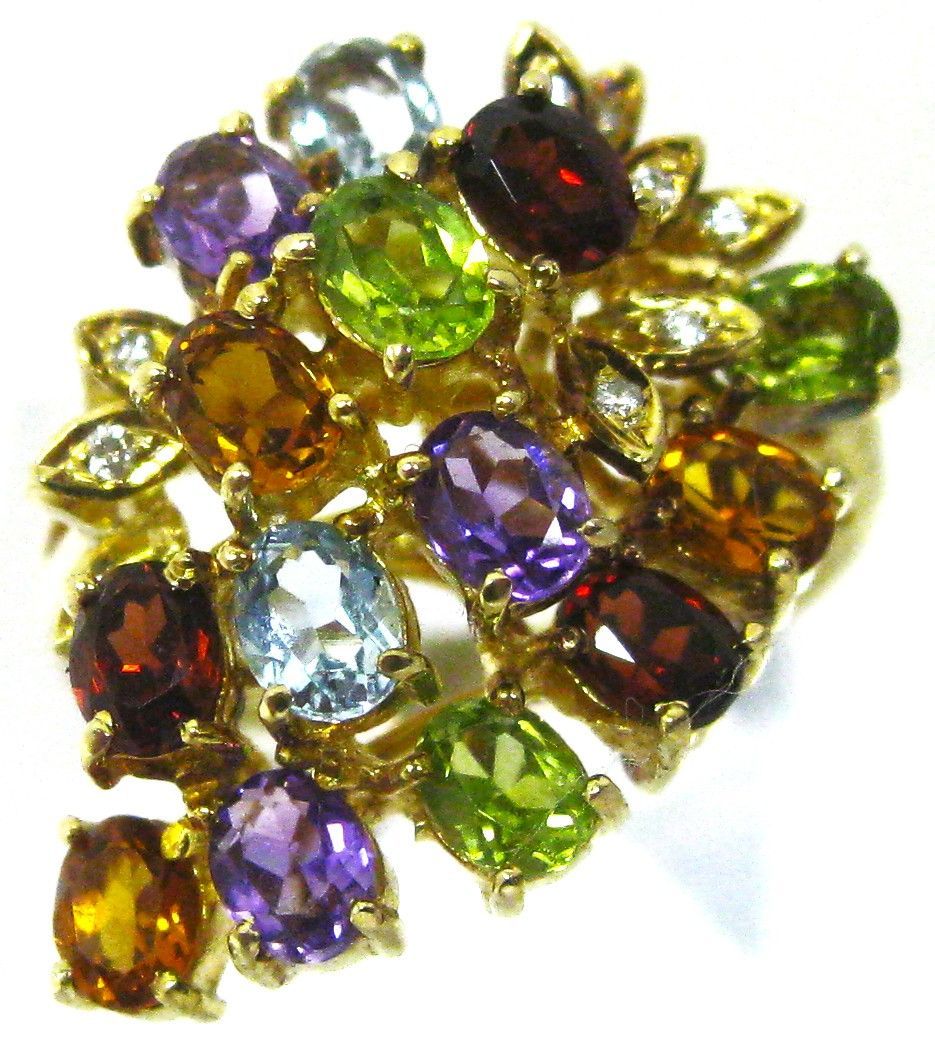 750K18 18金リング指輪ブルートパーズ他マルチ石入ダイヤ9ヶ 15