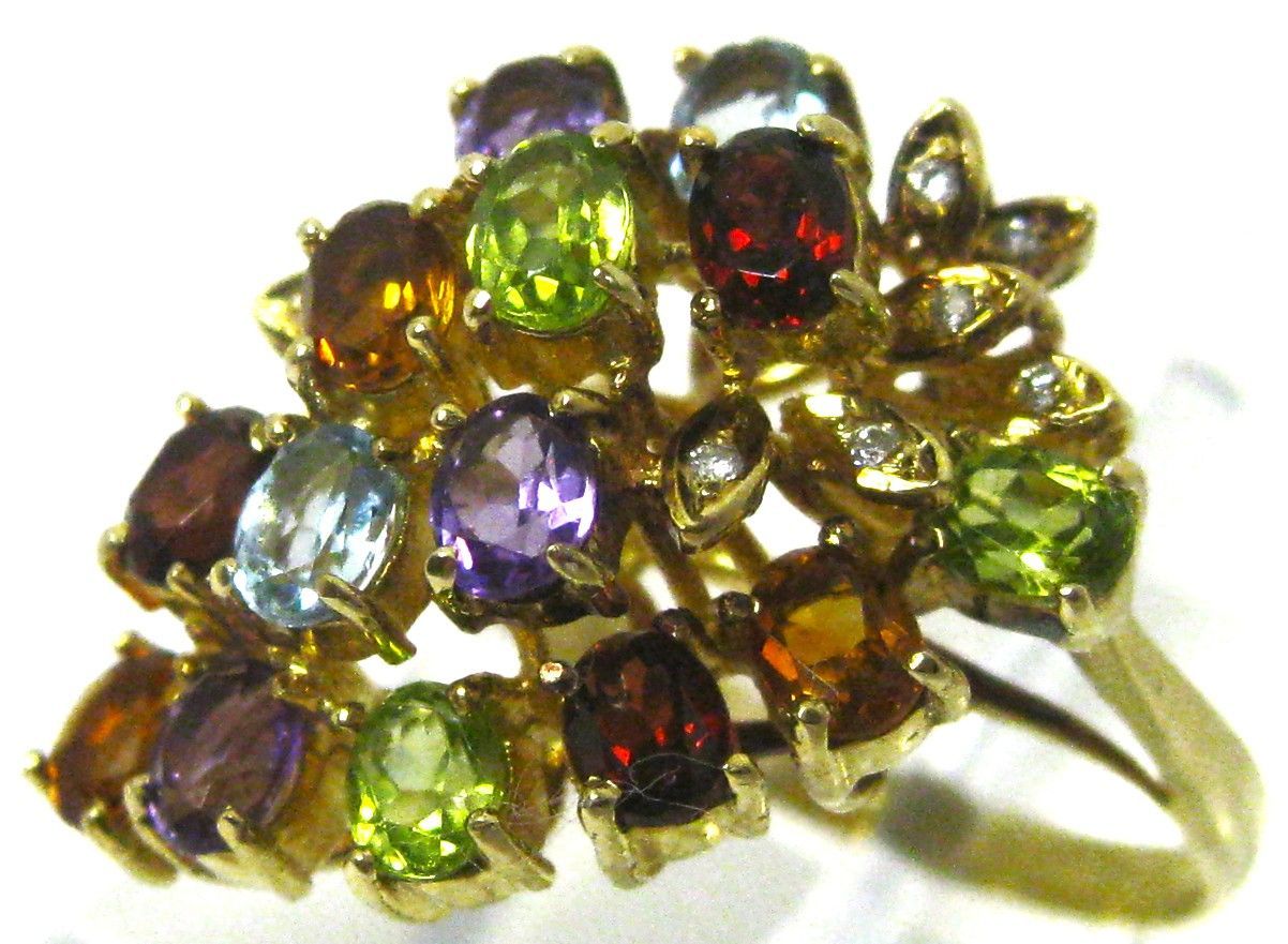 750K18 18金リング指輪ブルートパーズ他マルチ石入ダイヤ9ヶ 15