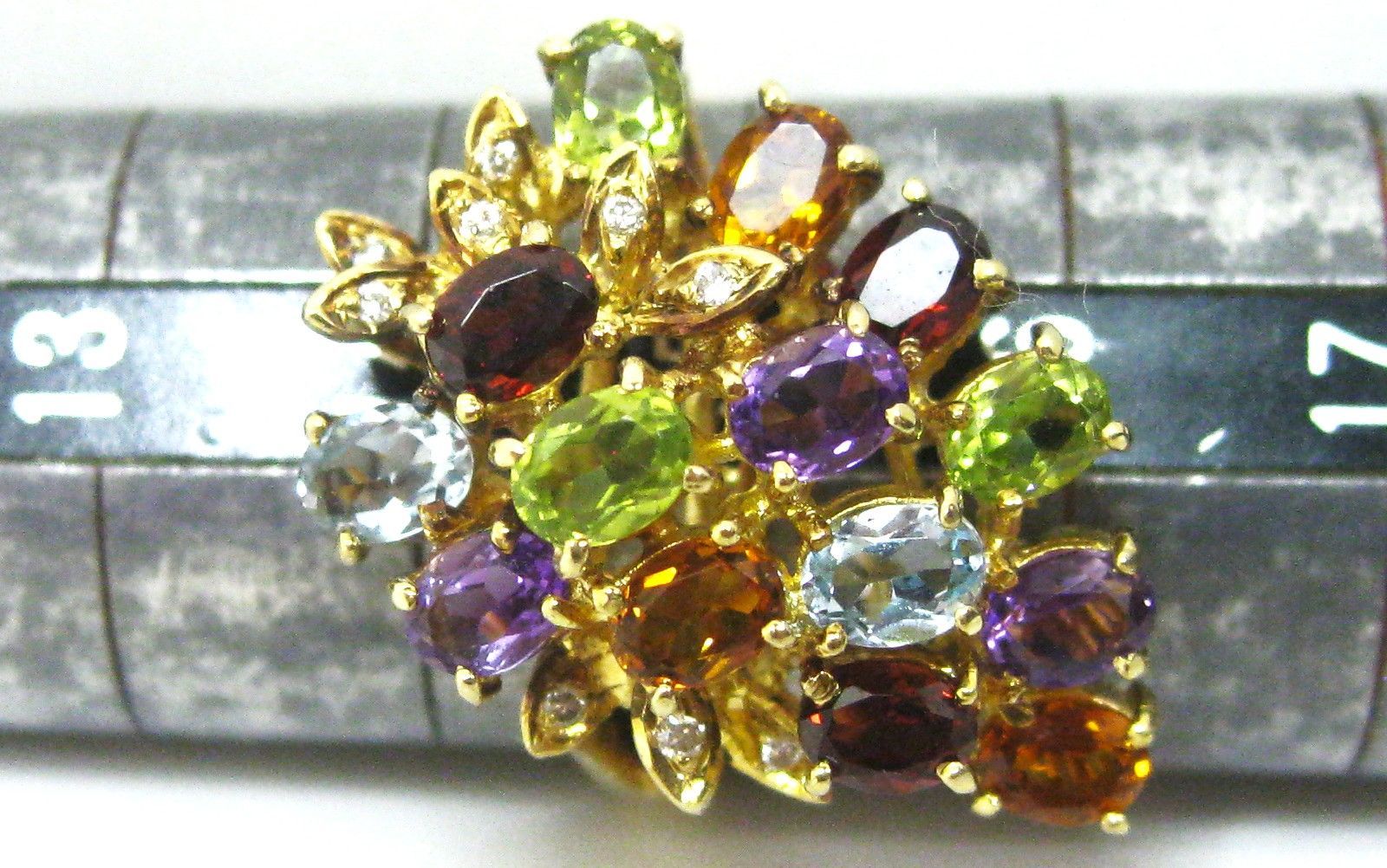 750K18 18金リング指輪ブルートパーズ他マルチ石入ダイヤ9ヶ