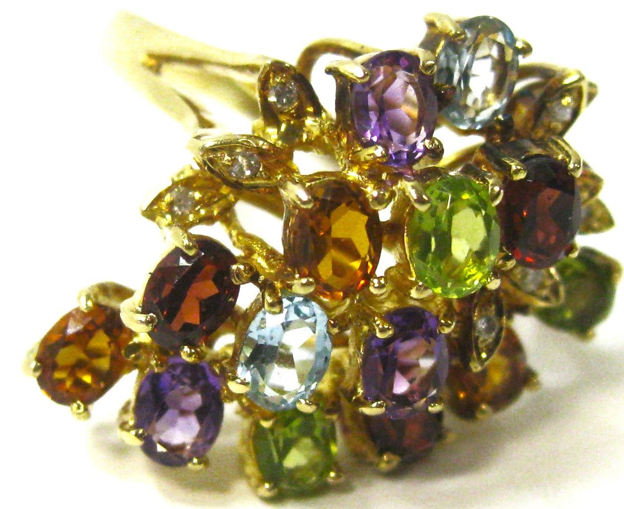 18金リング指輪ブルートパーズ他マルチ石入ダイヤ9ヶ 15