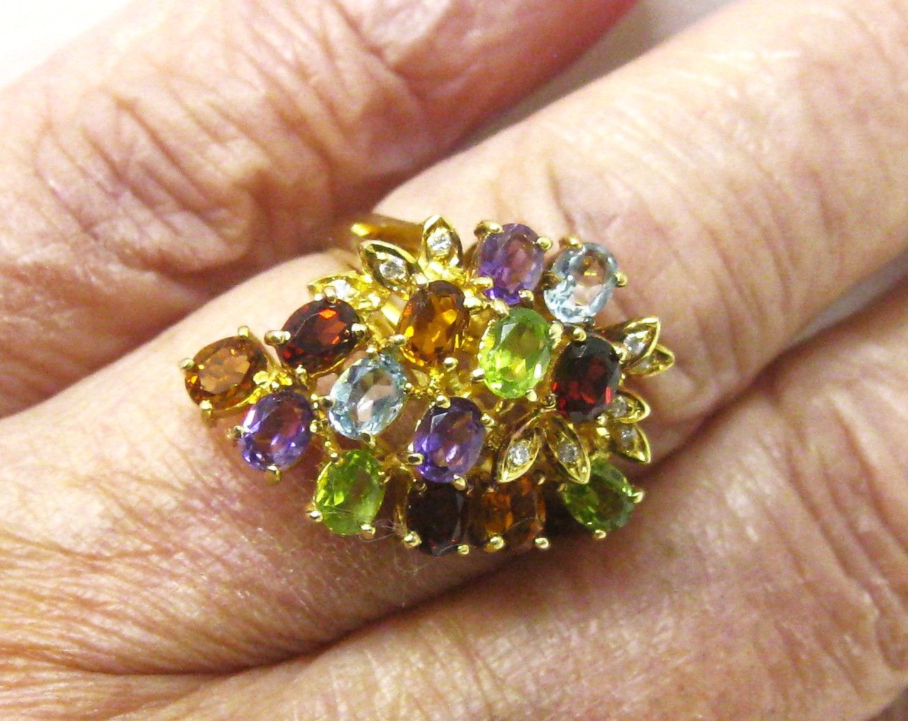 750K18 18金リング指輪ブルートパーズ他マルチ石入ダイヤ9ヶ