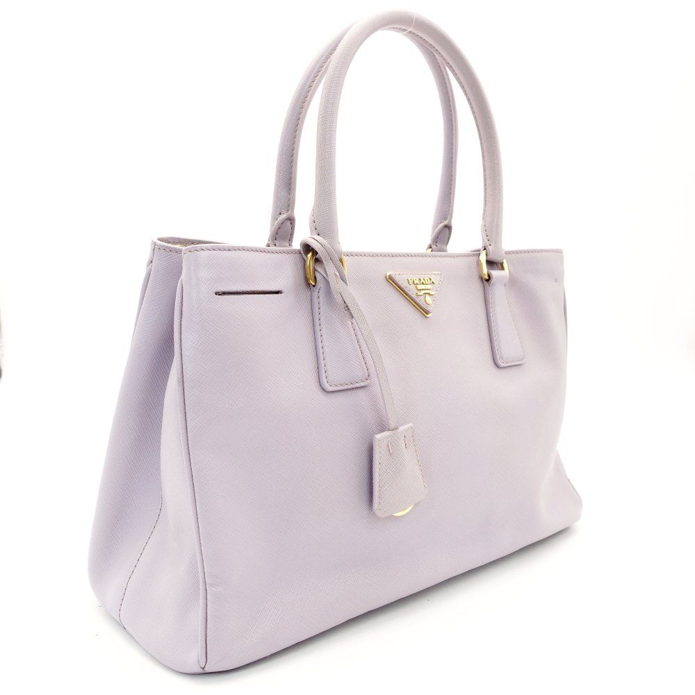 プラダ PRADA ガレリア ハンドバッグ ダブルジップ サッチェル ミディアム サフィアーノ レザー パープル 三角ロゴ ゴールド金具 7-10-965