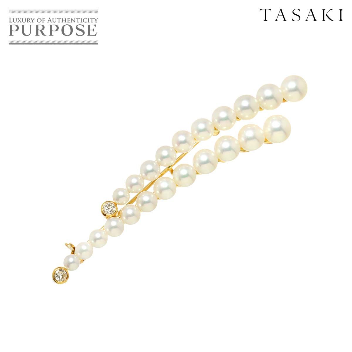 タサキ TASAKI アコヤ真珠 5.7-3.4mm ダイヤ ブローチ K18 YG イエローゴールド 750 パール 田崎真珠 Pearl Brooch 90298284