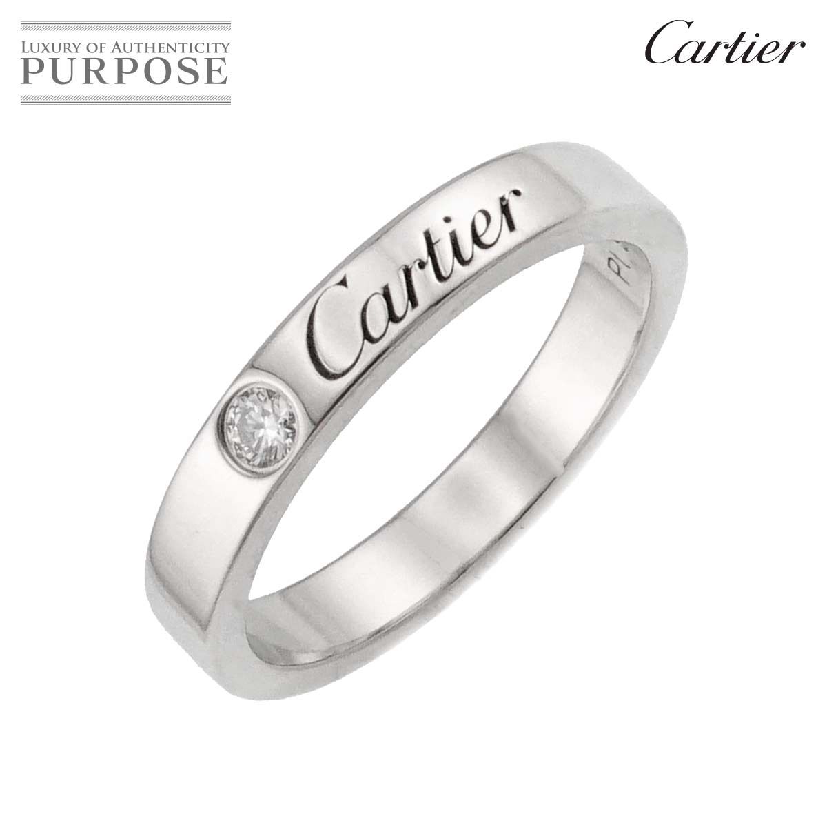カルティエ Cartier Cドゥ 48 リング 幅3mm ダイヤ 1P Pt プラチナ 指輪 Diamond Ring 証明書付き 90298746