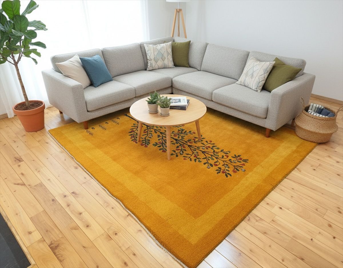 ペルシャ ギャッベ リビング敷き ダイニング敷き ラグ 243x198cm 黄金色 RJ15651生命の木 MARWIL-DEMENAGEMENTS_CH